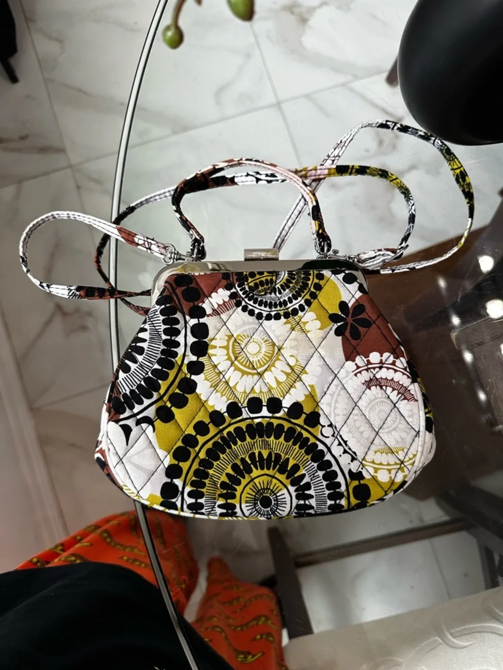 Vera Bradley Quilted Medallion Top-Handle Crossbody in White, Yellow & Brown - Picture 5 of 7